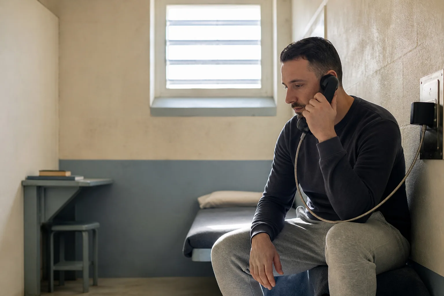 Personne détenue utilisant le téléphone fixe légal installé dans sa cellule